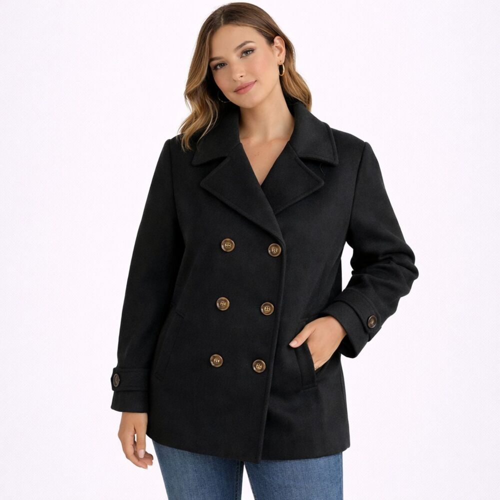 Long Tall Sally Wool Blend Double-Breasted Pea Coat Long Sleeve 18